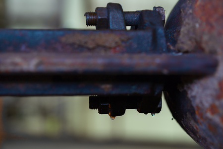 Factory for heat with iron pipes boiler and valves in the old state.の写真素材