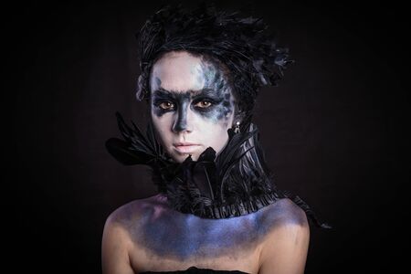 Halloween photo shoot Day of the dead on a black background with in the studio.の写真素材