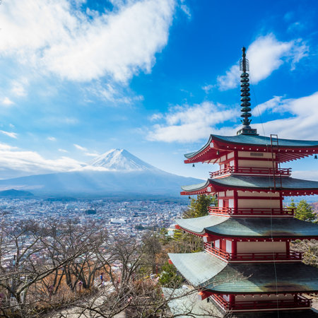 Mount Fuji at Kawakuchiko lake in Japanのeditorial素材