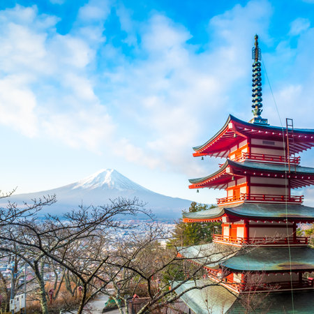 Mount Fuji at Kawakuchiko lake in Japanのeditorial素材