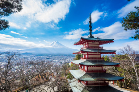 Mount Fuji at Kawakuchiko lake in Japanのeditorial素材