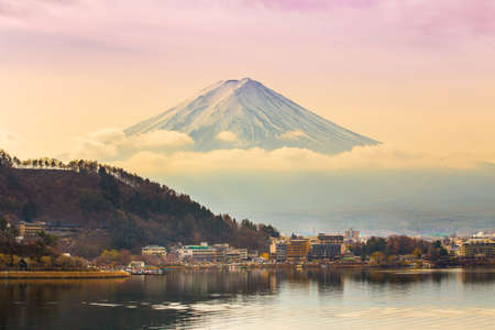 Mount Fuji at Kawakuchiko lake in Japanの写真素材
