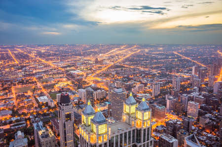 Aerial View of City Downtown twilightの写真素材