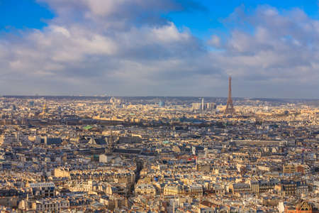 View of Paris skyline from Sacre Coeur Basilica in Franceの写真素材