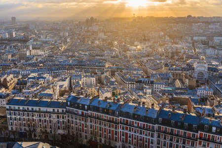 View of Paris skyline from Sacre Coeur Basilica in Franceの写真素材