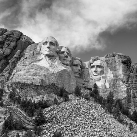 Mount Rushmore National Monument in South Dakota black and whiteのeditorial素材