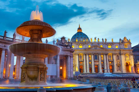 Vatican Italy Rome state of religion Christianity landmark,  St Peter cathedral at twilightの写真素材