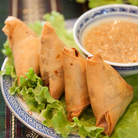 Fried Chinese Thai Traditional Spring rolls foodの写真素材