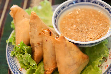 Fried Chinese Thai Traditional Spring rolls foodの写真素材