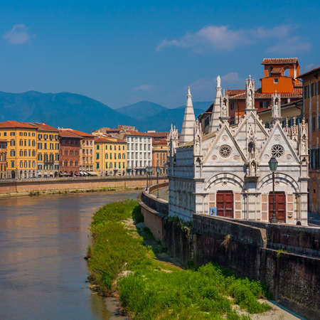 Old architecture and river Arno , Pisa, Italy.の写真素材