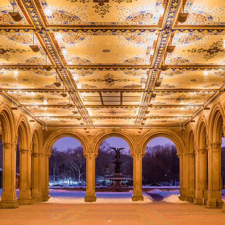 Interior view of newly renovated Bethesda Arcade and Fountain in Central Park, New York Cityのeditorial素材