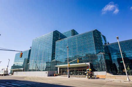 NEW YORK - February 10, 2014: Javits Convention Center in Manhattan on February 10, 2014. The convention center has a total area space of 1,800, 000 square ft. and has 840,000 square ft. of total exhibit spaceのeditorial素材