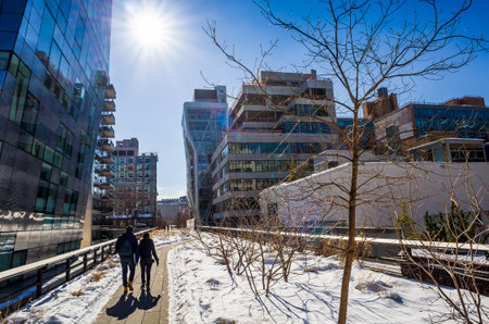 NEW YORK CITY-February 10: High Line Park in NYC on Feb. 10, 2014. In 2009 this former elevated freight railroad spur on NYC's west side opened as an aerial park garden and continues to expand.のeditorial素材