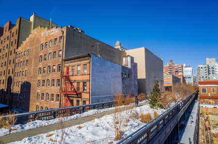 NEW YORK CITY-February 10: High Line Park in NYC on Feb. 10, 2014. In 2009 this former elevated freight railroad spur on NYC's west side opened as an aerial park garden and continues to expand.のeditorial素材