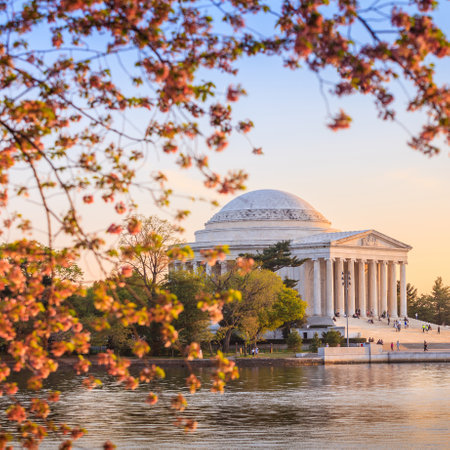 the Jefferson Memorial during the Cherry Blossom Festival. Washington, DCのeditorial素材