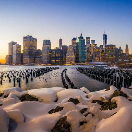Manhattan Skyline with the One World Trade Center building at twilight, New York Cityのeditorial素材