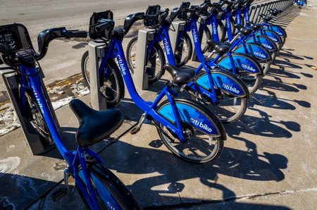 New York City, USA - February 10, 2014: Citi Bike is New York City's bike sharing system on February 2014. Intended to provide people with an additional transportation option for getting around the city.のeditorial素材