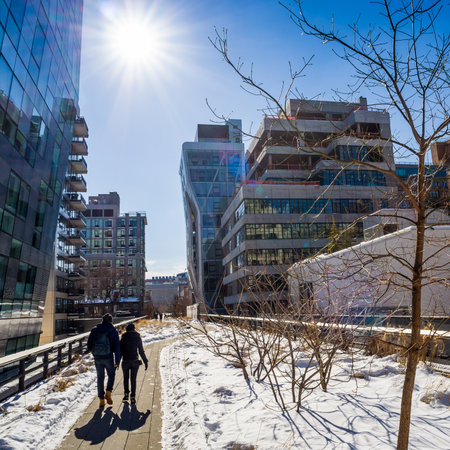 NEW YORK CITY-February 10: High Line Park in NYC on Feb. 10, 2014. In 2009 this former elevated freight railroad spur on NYC's west side opened as an aerial park garden and continues to expand.のeditorial素材