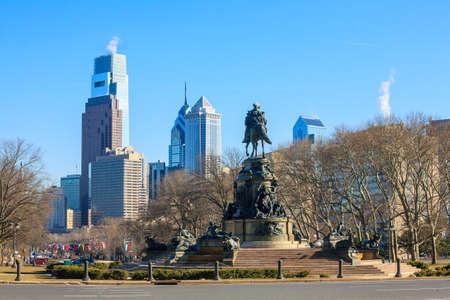 Philadelphia skyline, taken from the art museumの写真素材