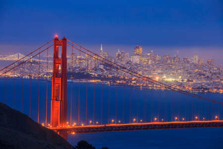 Golden Gate Bridge and downtown San Francisco at twilight