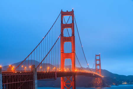 Golden Gate Bridge and downtown San Francisco at twilightの写真素材