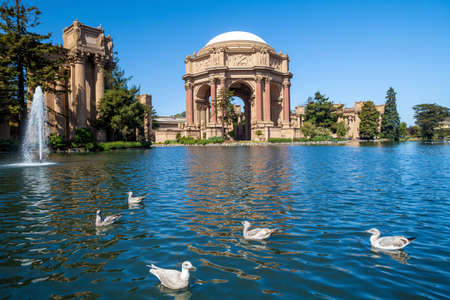 Palace of Fine Art in San Francisco with beautiful blue sky の写真素材