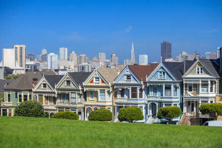 Famous view of San Francisco at Alamo Square CA, USAの写真素材