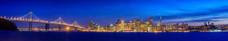 Panorama of  San Francisco and Bay Bridge taken from Treasure Island at twilight.の写真素材