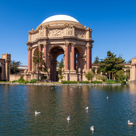 Palace of Fine Art in San Francisco with beautiful blue sky のeditorial素材