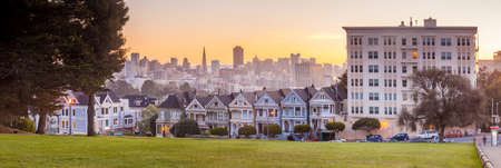 The Painted Ladies of San Francisco Alamo Square Victorian houses at California USAの写真素材