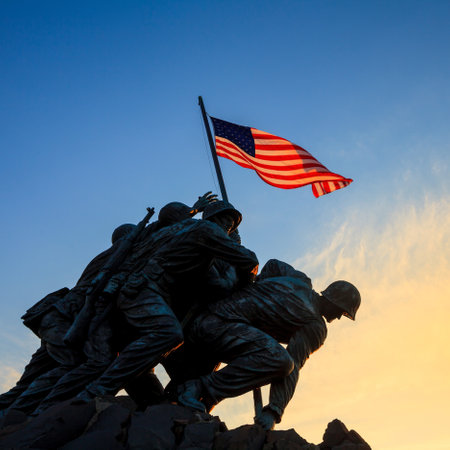 Iwo Jima Memorial(Marine Corps War Memorial) Washington DC USA at sunriseのeditorial素材