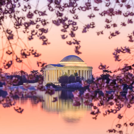 the Jefferson Memorial during the Cherry Blossom Festival. Washington, DCのeditorial素材