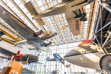 WASHINGTON DC - APRIL 10: National Air and Space museum in Washington on April 10, 2014. It holds the largest collection of historic aircraft and spacecraft in the world. Open for public at July 14, 2010のeditorial素材