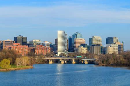 Rosslyn Virginia skyline viewed from Memorial Bridge, Washington, DCの写真素材