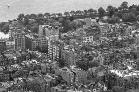 An aerial view of Boston cityscape in black and whiteの写真素材