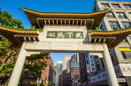 BOSTON - MAY 30: Chinatown on May 30, 2014 in Boston. Boston's Chinatown is the only surviving Chinatown district in New England region of United States.のeditorial素材
