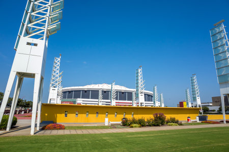 ATLANTA, GEORGIA - August 4: The Georgia Dome in Downtown Atlanta is home to the Atlanta Falcons August 4, 2014 in Atlanta, Georgia.のeditorial素材