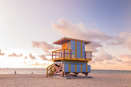 Colorful Lifeguard Tower in South Beach, Miami Beach, Floridaのeditorial素材