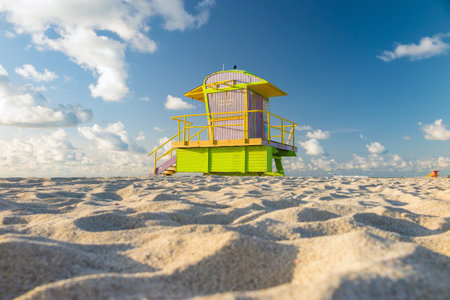 Colorful Lifeguard Tower in South Beach, Miami Beach, Floridaのeditorial素材