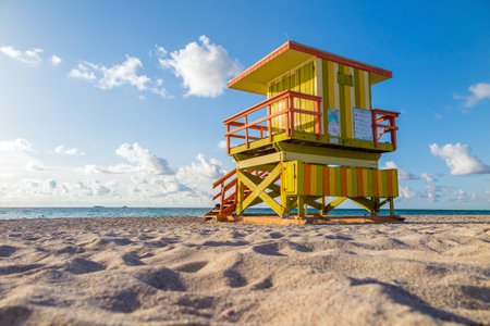 Colorful Lifeguard Tower in South Beach, Miami Beach, Floridaのeditorial素材
