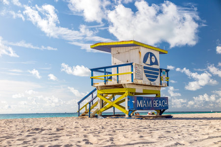 Colorful Lifeguard Tower in South Beach, Miami Beach, Floridaのeditorial素材