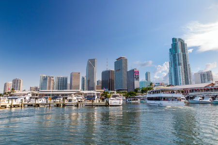 MIAMI - August 8 : View of Miami Marina and Bayside Marketplace in August 8, 2014.  The marina was completely rebuilt and reopened in 1997のeditorial素材