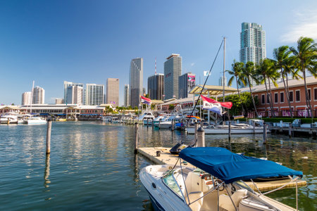 MIAMI - August 8 : View of Miami Marina and Bayside Marketplace in August 8, 2014.  The marina was completely rebuilt and reopened in 1997のeditorial素材