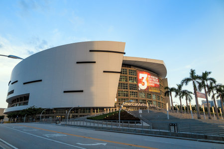 MIAMI - August 9 : American Airlines Arena in Miami as seen on August 9, 2014. It is home to National Basketball Association team - the Miami Heat. The arena has a maximum capacity of 19,600.のeditorial素材