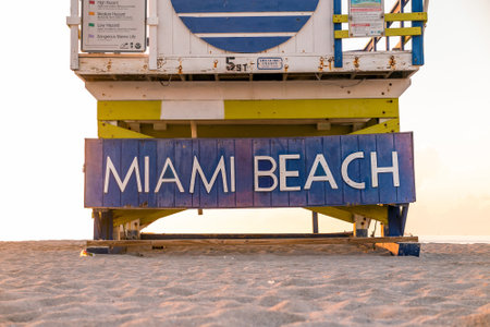 Colorful Lifeguard Tower in South Beach, Miami Beach, Floridaのeditorial素材