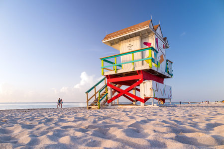 Colorful Lifeguard Tower in South Beach, Miami Beach, Floridaのeditorial素材