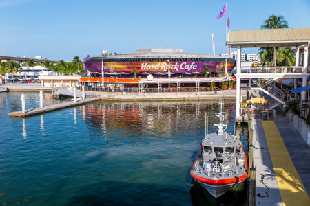 MIAMI, FL - August 11: Hard Rock Cafe on August 7, 2014 in Miami, Florida. It is located at 401 Biscayne Blvd. R-200 in Bayside Marketplace のeditorial素材