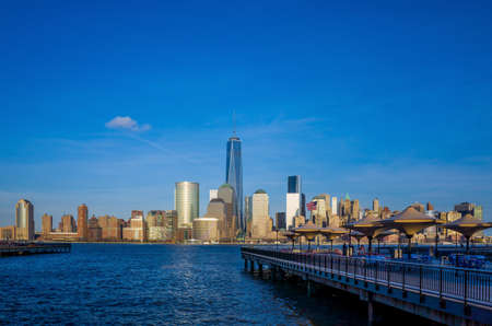 Manhattan Skyline from Jersey at twilight, New York Cityの写真素材