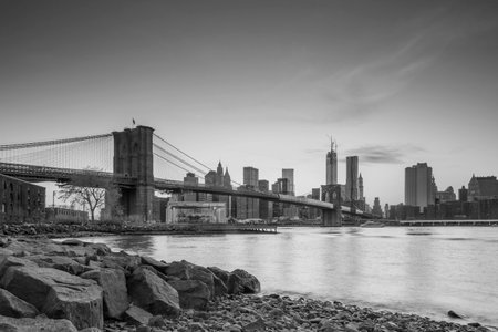 Beautiful shot of Brooklyn Bridge at twilightのeditorial素材