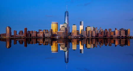 Manhattan Skyline from Jersey at twilight, New York Cityの写真素材